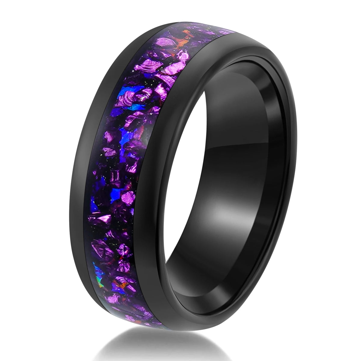 REBEL Electro Black Tungsten Wedding Ring 4mm 8mm Purple Galaxy Gemstone Inlay Anti Tarnish Promise Band Party Jewelry