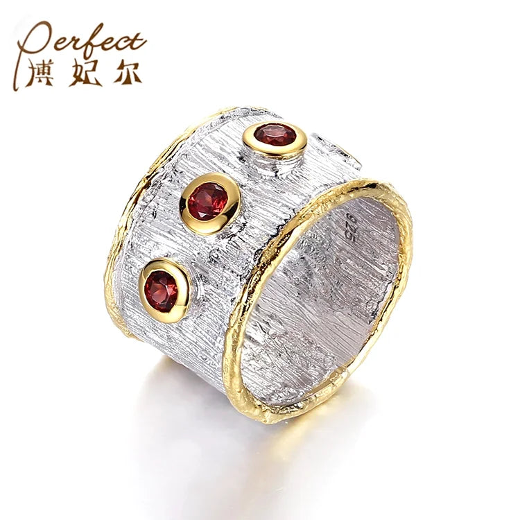 Handmade Garnet Stone 925 Sterling Silver Rings Jewelry for Women with Bezel Setting
