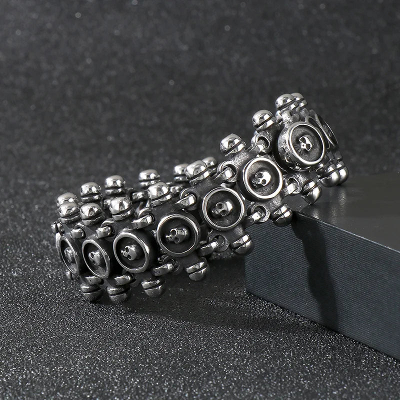 REBEL Mens Punk Fine Jewelry Fashion Bracelets Stainless Steel Trendy Skull Links Bracelet
