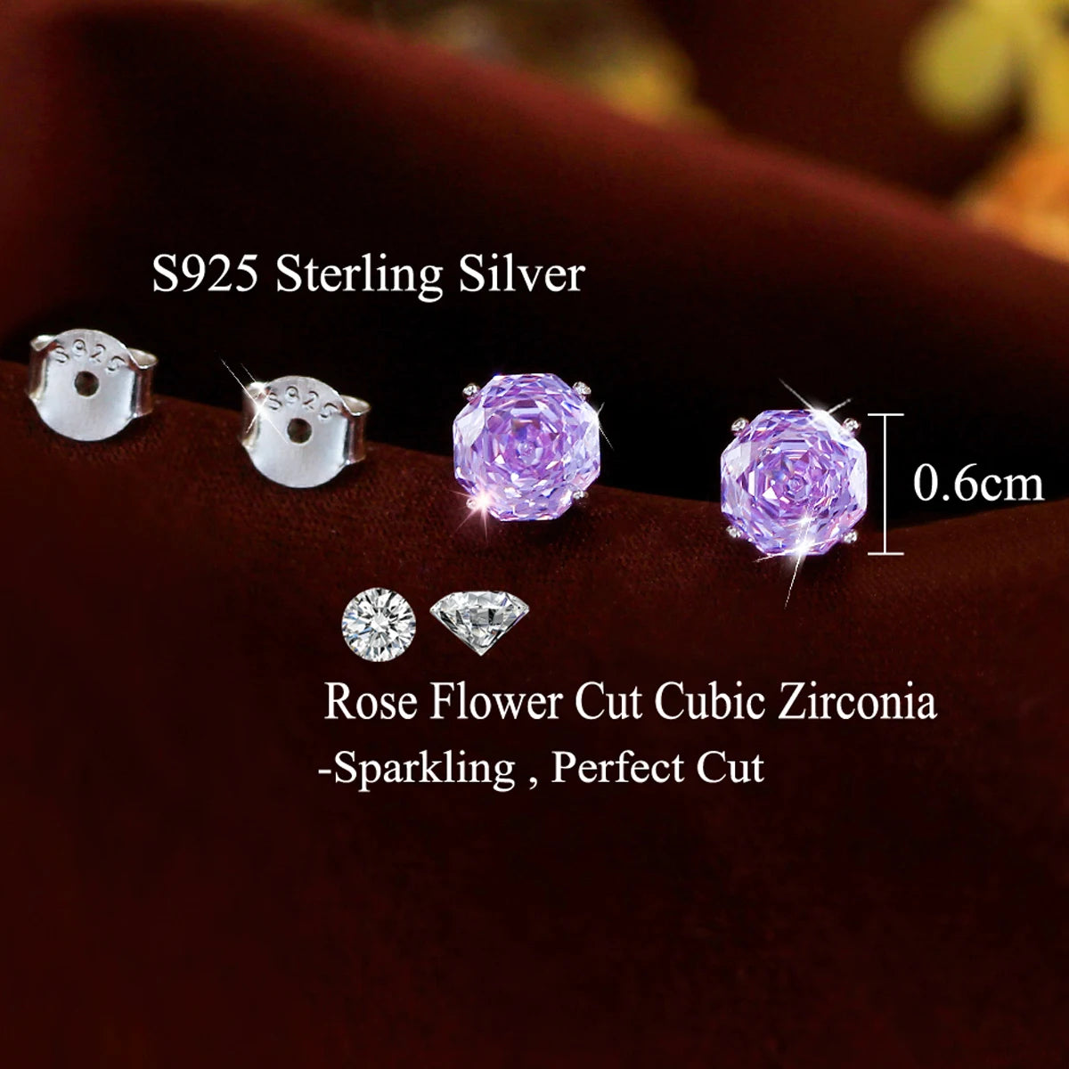 S&S 925 Silver Rhodium Plated Rose Flower Cut Zircon Stud Earrings – Collection
