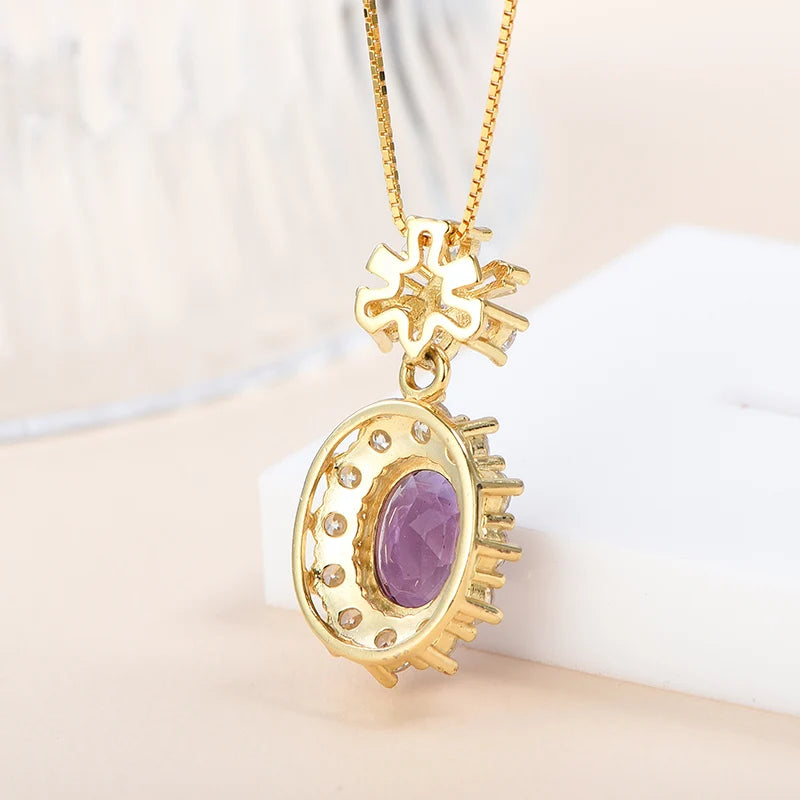 Gioiellieri 925 Sterling Silver 18K Gold Plated Pendant with Natural Amethyst Cut Gemstone Original Style Women's Everyday Wear