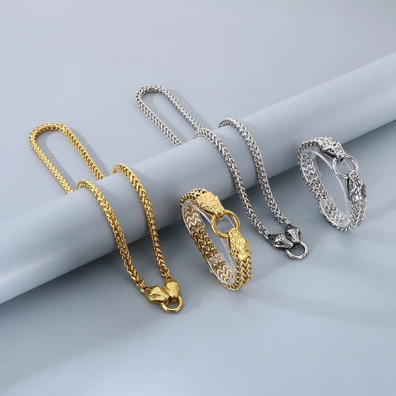 REBEL Punk Fine Jewelry Fashion Bracelets Men Stainless Steel Snake Bracelet Necklace