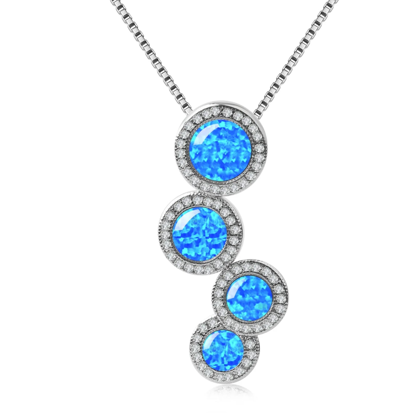 Geometric Christian Copper Alloy Silver Plated Box Chain Opal Lariat Necklace for Women-Gift Aobao