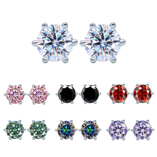 Wholesale 925 Silver Jewelry Classic Six Prong Set Round Cut 0.2ct to 6ct Multi Size VVS GRA Colored Moissanite Stud Earrings