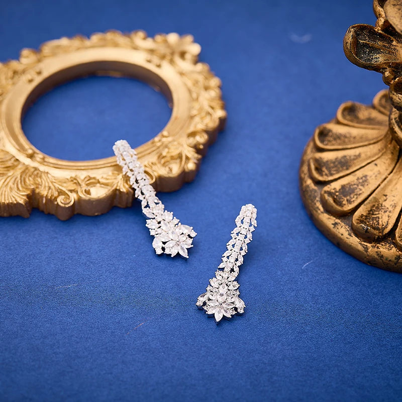 Minimalist Style Wheat Shaped Necklace Earring Two-piece Set Purchase Brass Zirconia Jewelry Accessories Online