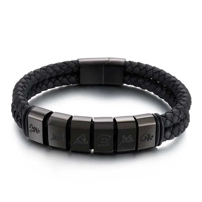 KALEN 220mm Classic Fiber&Stainless Steel Bracelet With Ancient Words Printings