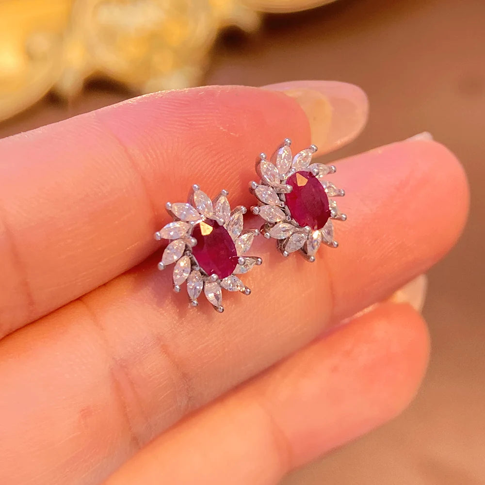 Gioiellieri Luxury Natural Red Ruby Earrings 925 Sterling Silver Wedding Party Gift Fine Jewelry