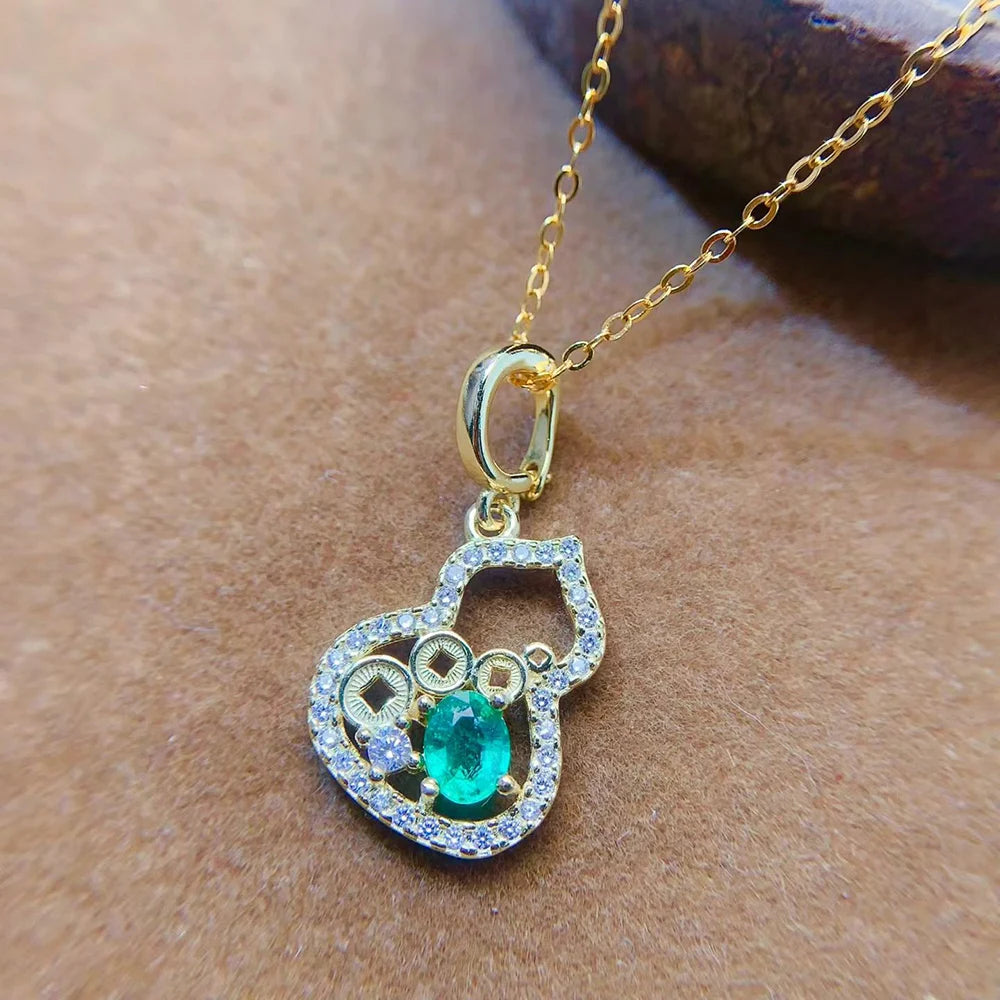 Gioiellieri Vintage 925 Sterling Silver Emerald Oval Cut Gold Plated Wedding Pendant Necklace-Classic Style