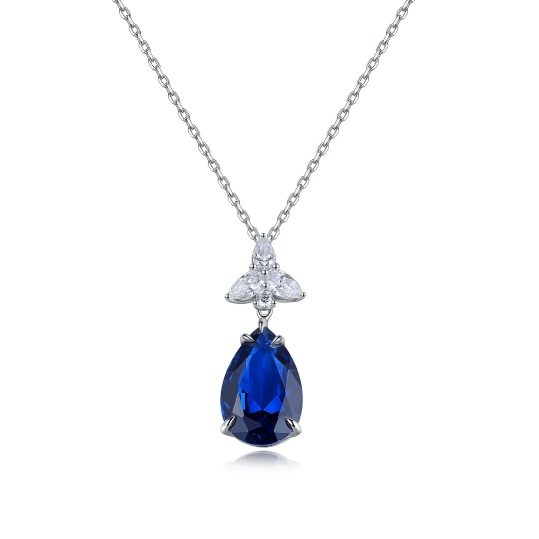 Gemfiori Anster 925 Sterling Silver High-quality Cultivated Sapphire Necklace - Suitable for Parties or As a Gift