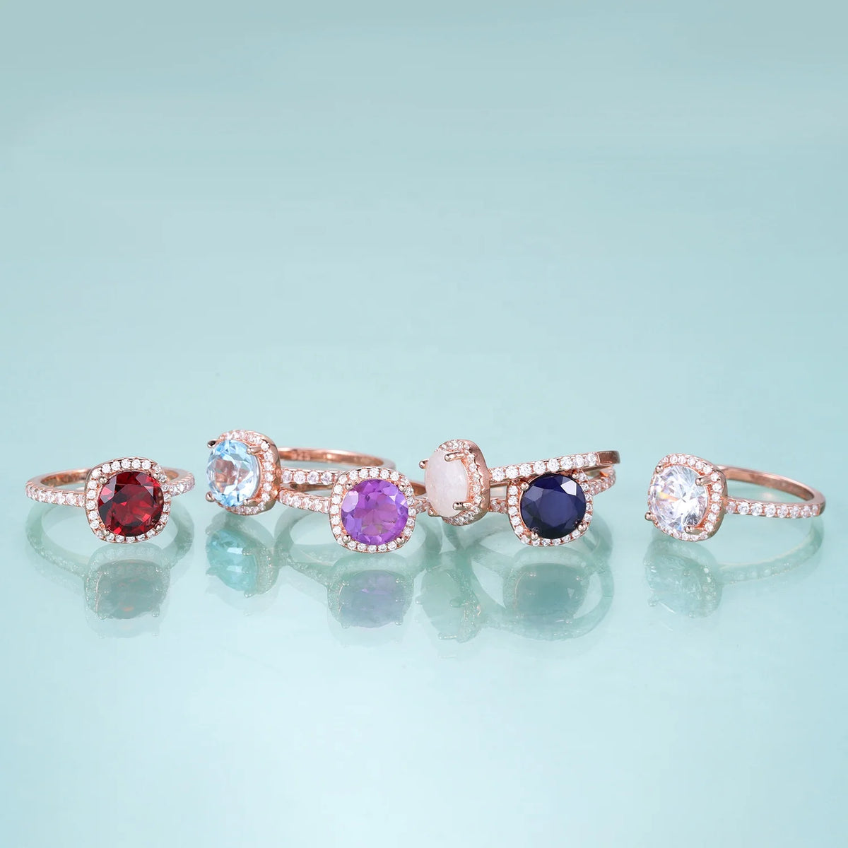 ArtistA KH078 OEM ODM Factory Natural Gemstone Simulated Alexandrite Rose Gold Plated 925 Silver Halo Engagement Ring