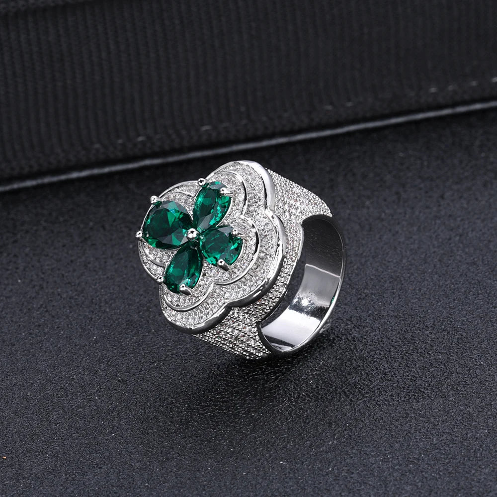 S&S Iced Out Flower Ring | Gemstone Hiphop Ring