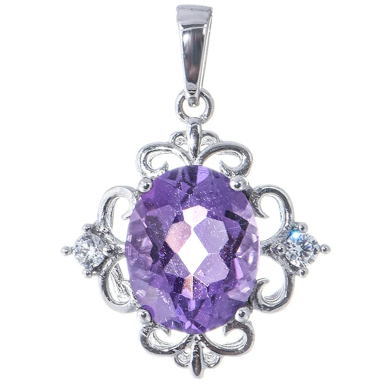 Gioiellieri Handmade 925 Sterling Silver Natural Amethyst Pendant Purple Crystal Healing Stone Necklace Trendy Jewelry for Party or Gift