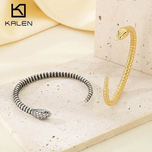 FASHIONISTA European American Retro Punk Open Snake Head Stainless Steel Jewelry Men's Women's HipHop Fashion Bangle