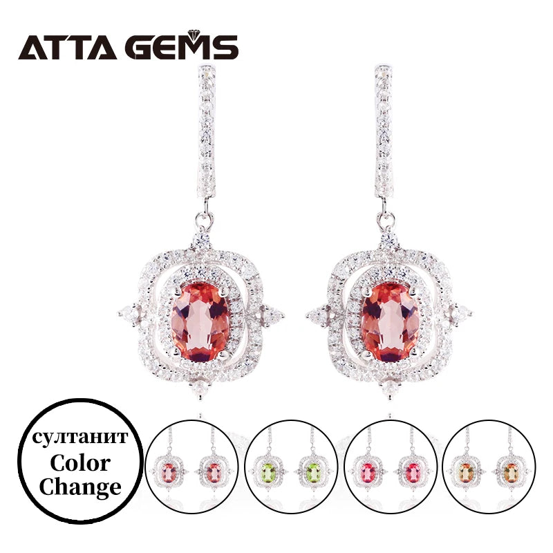 Zultanite Jewelry Sets 925 Sterling Silver Created Diaspore Dangle Earrings Ring Yellow Gold Color Change Gemstone Women's