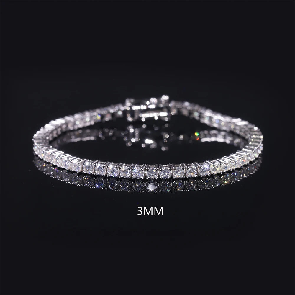 Gemfiori Iced Out D Color VVS 925 Sterling Silver 2MM 3MM 4MM 5MM 6.5MM Moissanite Diamond Necklace Tennis Chain for Men Women
