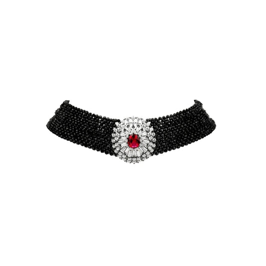 Silverelli | 925 Silver Black Spinel Multi-Layered Choker Necklace | 18K Gold Plated | Strand Design