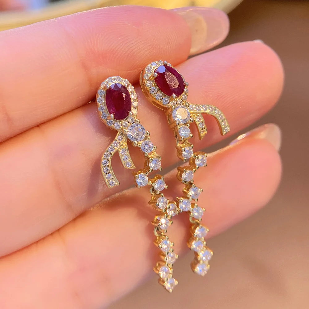 Gioiellieri Luxury Natural Red Ruby Earrings 925 Sterling Silver Wedding Party Gift Fine Jewelry