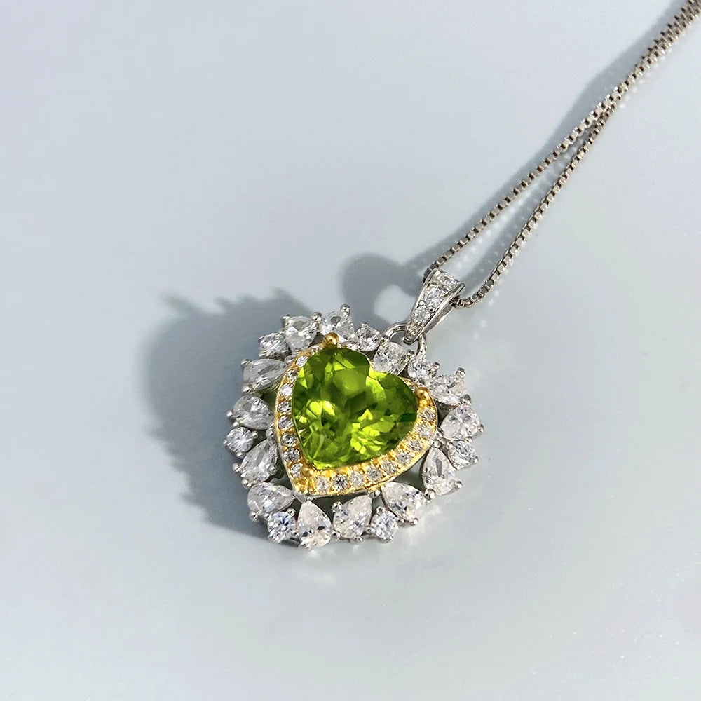 Gioiellieri Vintage Peridot Pendant with 925 Sterling Silver Real Natural Green Gemstone Jewelry for Women Birthday Anniversary Gift Stamped