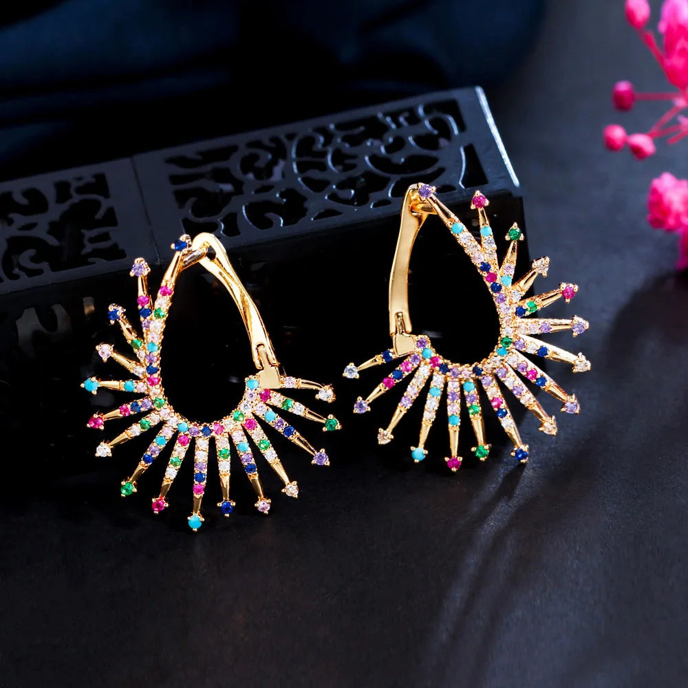 S&S CZ Firework Blossom Big Hoop Earrings – Multicolour & White – 18K Gold Plated – Collection