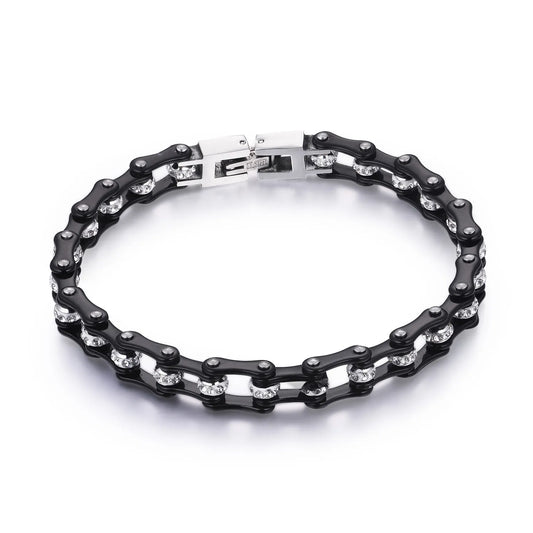 Motorcycle Chain Ladies Bling Bracelet Black Link Chain 316 Stainless Steel Biker Bracelet Rider Jewelry