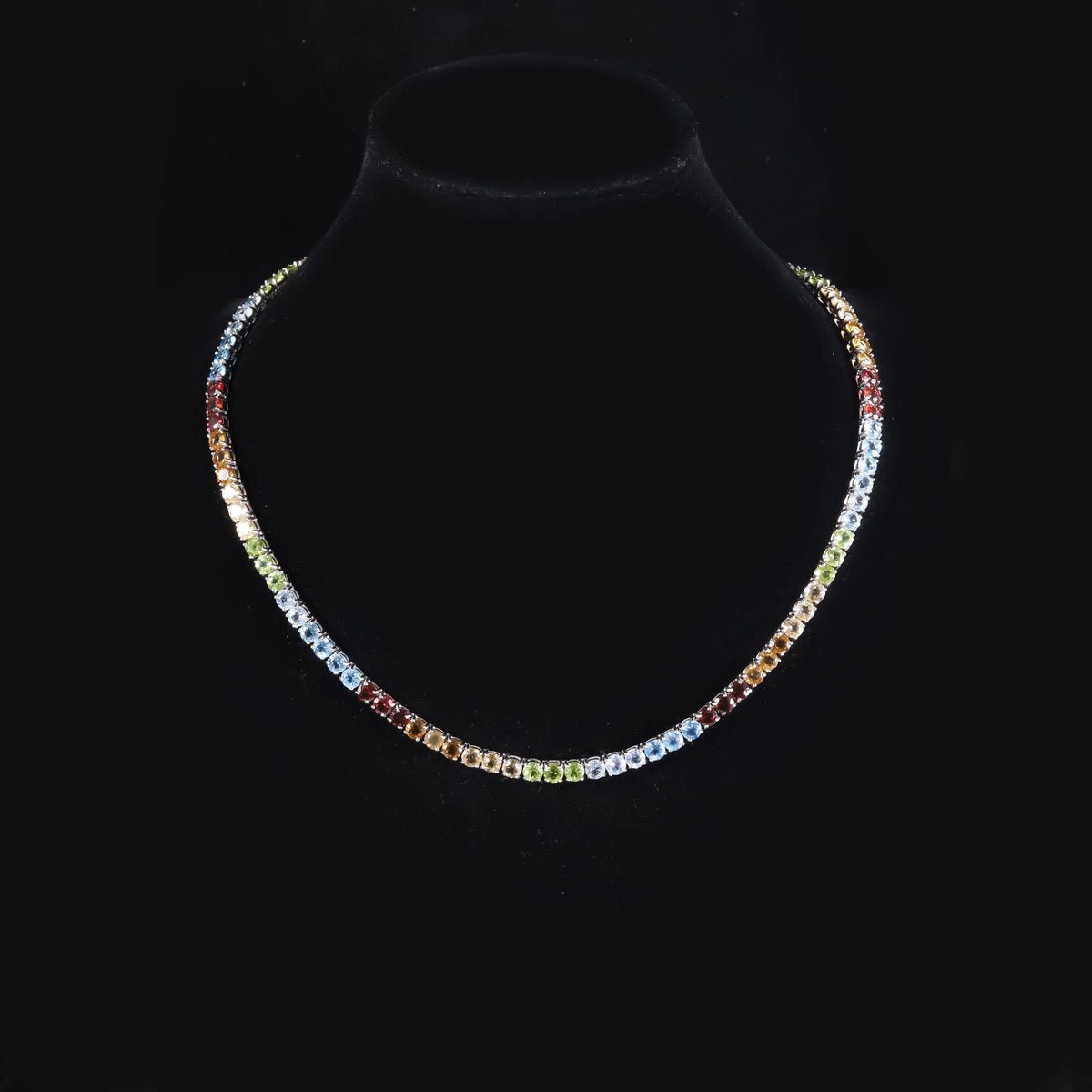 Gemfiori Abiding Western Fashion Unisex 925 Silver Hip Hop Jewelry Tennis Choker Rainbow Natural Gemstone Tennis Necklace 5mm 20IN