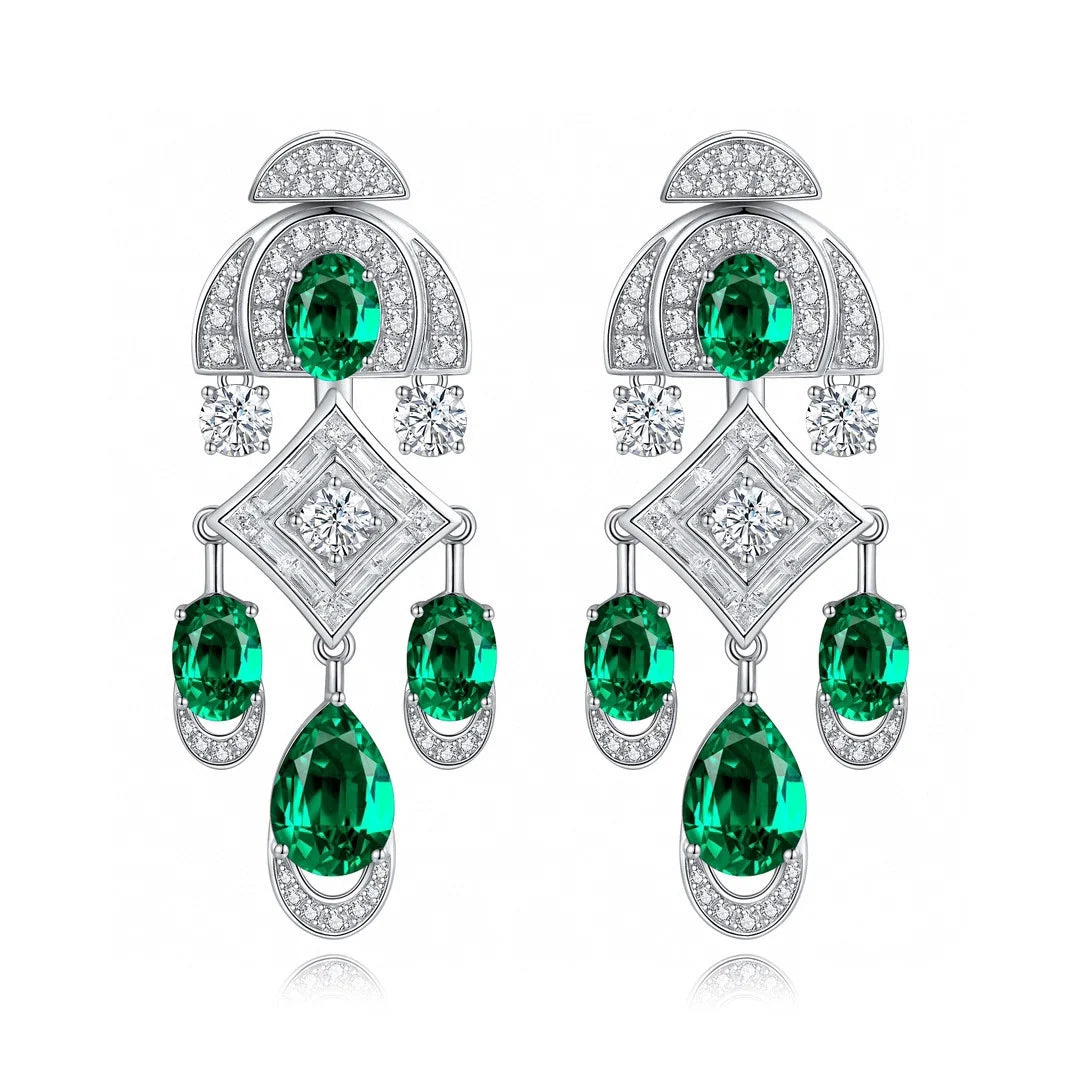Gemfiori Vintage Earrings for Women 925 Sterling Silver Drop Earrings Lab Grown Emerald Ruby Sapphire Luxury Jewelry for Wedding Party