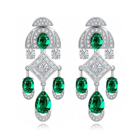 Gemfiori Vintage Earrings for Women 925 Sterling Silver Drop Earrings Lab Grown Emerald Ruby Sapphire Luxury Jewelry for Wedding Party