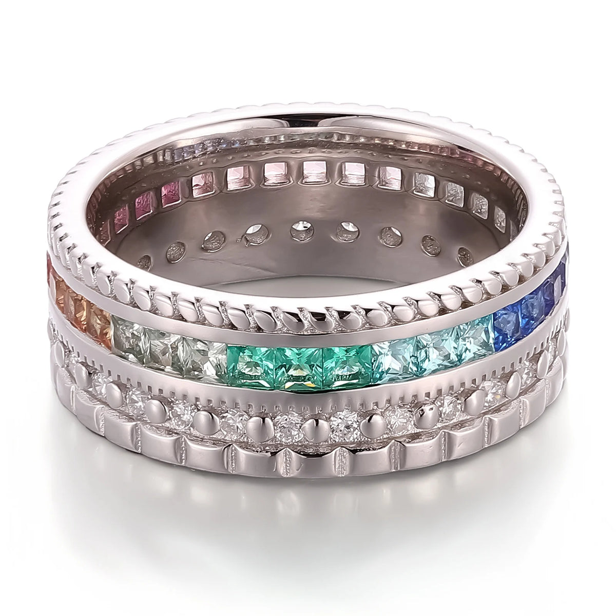 Gemfiori Princess New Geometric Diamonds Colored Lab Grown Gemstone Rings 18K 14K 10K Solid Gold Rainbow Crystal Ring for Women Girls