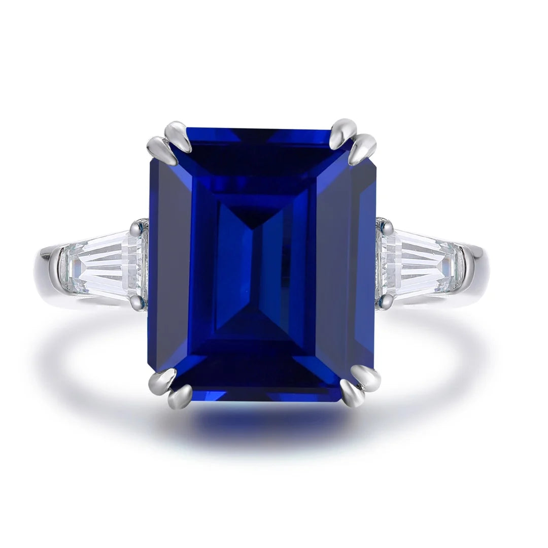 Gemfiori 3 Stones Engagement Rings Silver 5CT 8 Carat Emerald Cut Three Stone Rings for Women Diamond Jewelry Vintage