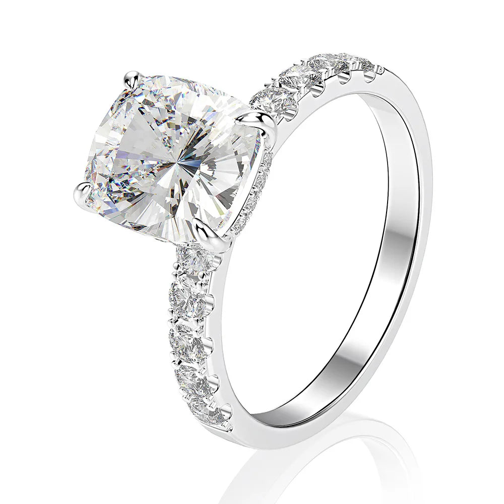 MuShan New 925 Silver Platinum Plated High Carbon Diamond Ring 3 Carat Fat Square 8*9mm Cut Pointed Sole Luxury Anniversary