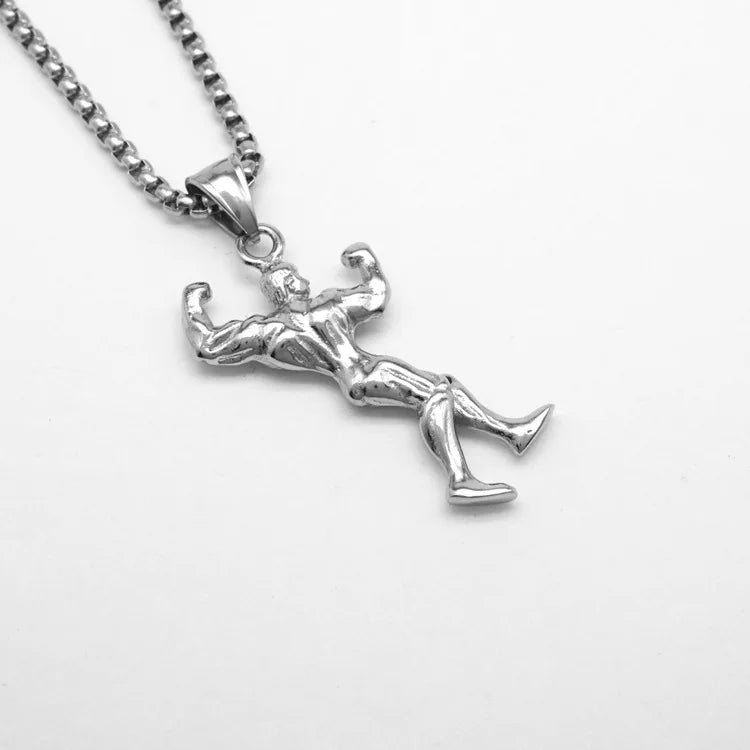 Hip Hop Fitness Muscle Male Styling Waterproof Anti Non Tarnish Stainless Steel Jewelry Pendant Necklaces for Male Men Wholesale