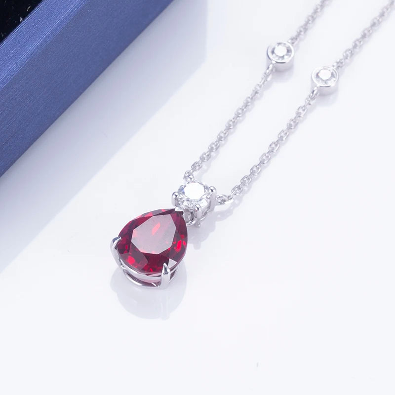 Messi Jewelry  MSN-547 18k White Gold Elegant Lab Grown Ruby Pendant Necklace Classic Pear Shape Pendant
