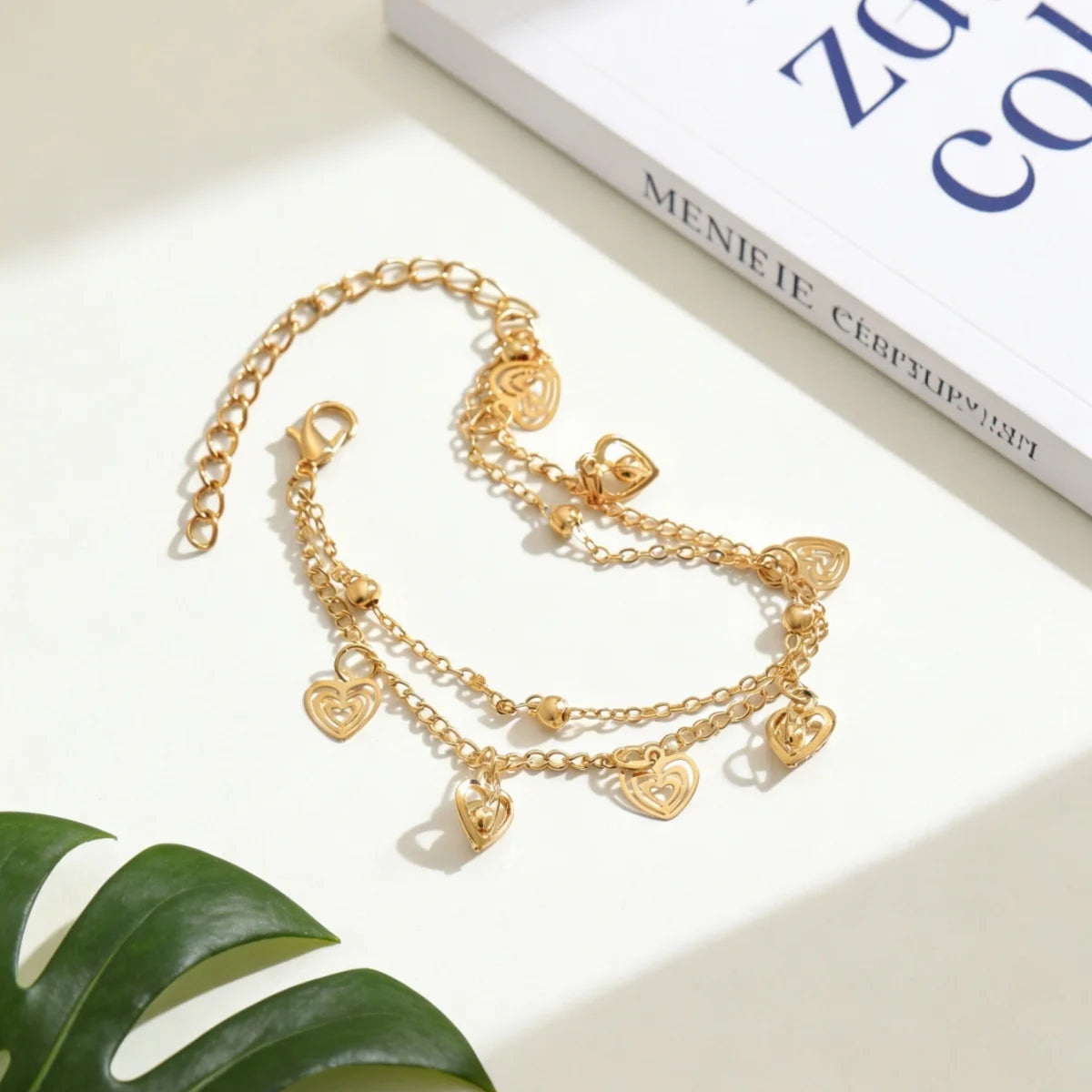 1Pc Women Stainless Steel Hollow 3D Heart Double Layer Classic Anklet Circling Setting Simple Fashion Daily & Party Jewelry