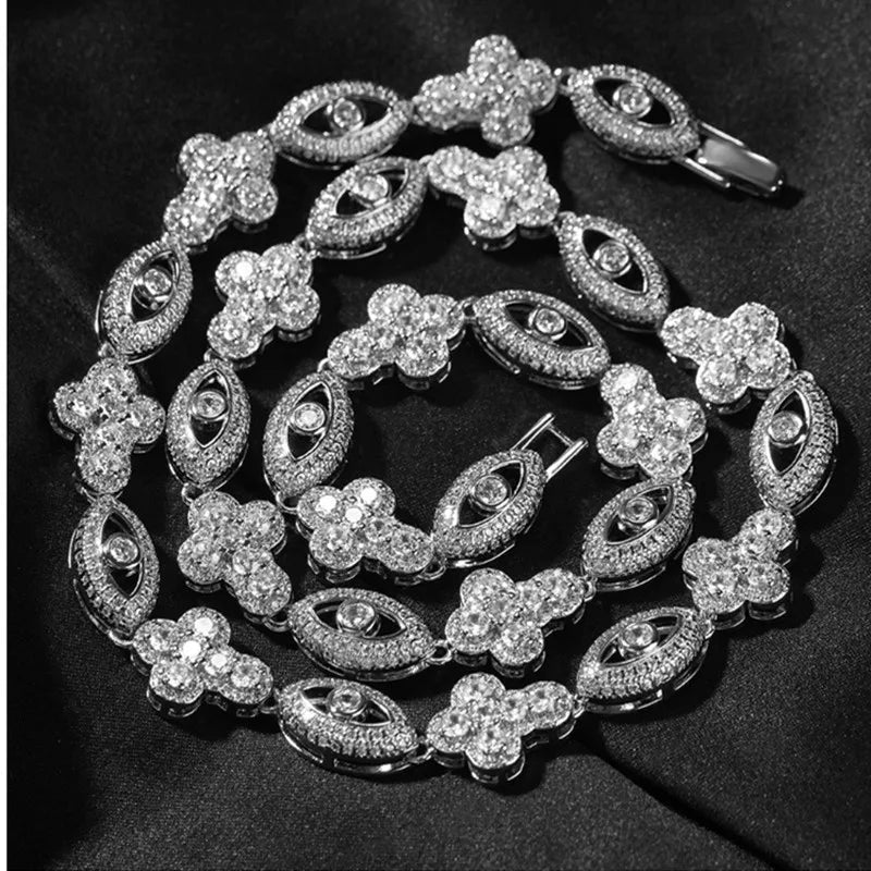 Luxury Zircon Tennis Necklace 20inch Dainty Jewelry Evil Eye Necklace Hip-hop Sweater Chain Necklace