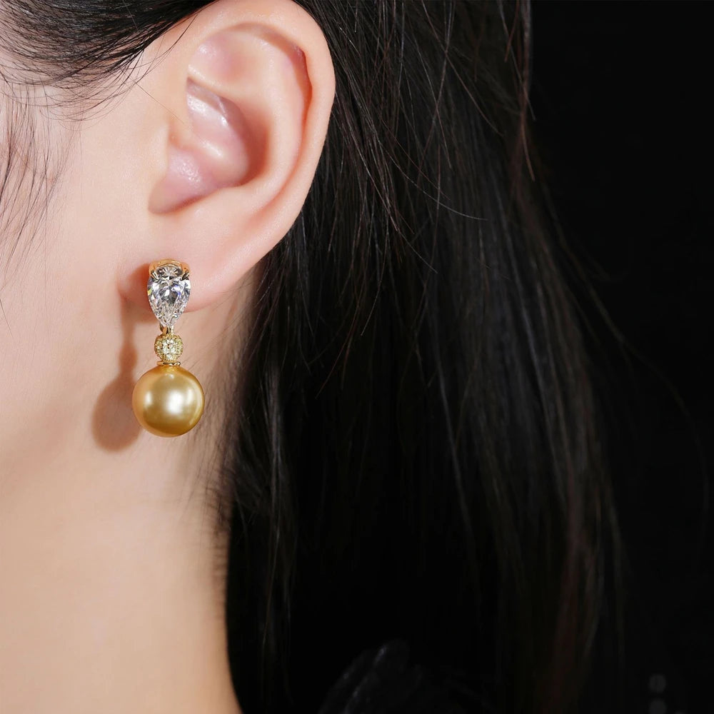 MUSHAN Jewelry Factory 925 Sterling Silver Stud Earrings Light Luxury Electroplated Gold High Carbon Diamond Earrings