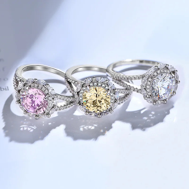 SILVERELLI Ice Flower Cut Colour Zircon Ring | 925 Sterling Silver | Platinum Plated