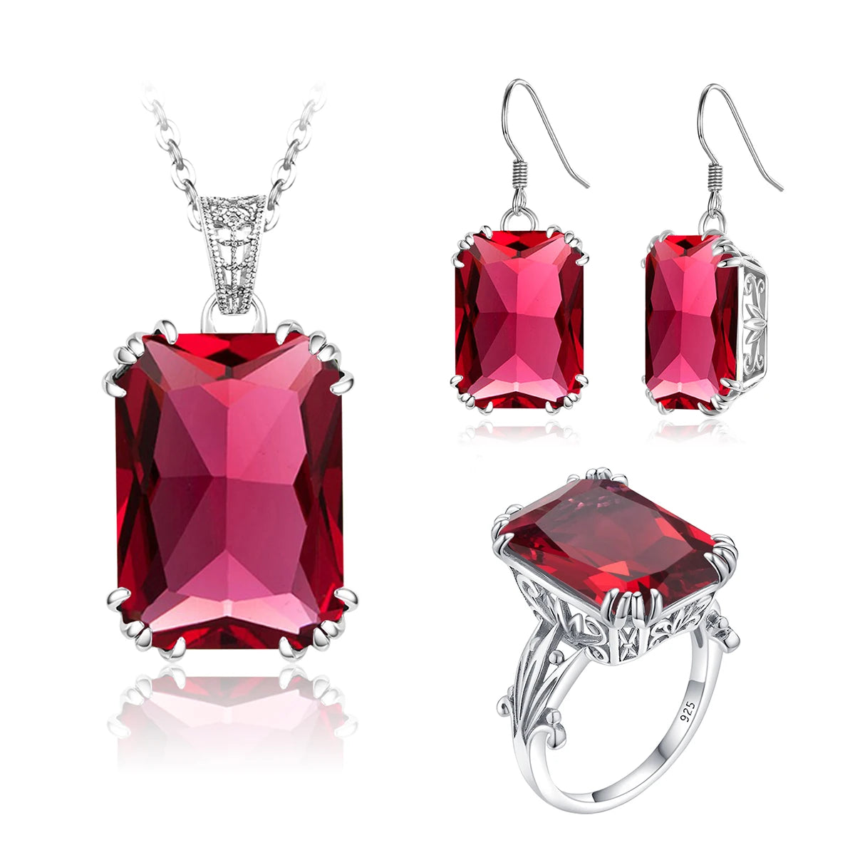 ArtistA Sapphire Blue Stone Zircon Crystal Sterling Silver Jewelry Sets for Women Retro Crown Ring Pendant Earring for Party Engagement
