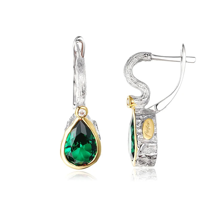Handmade Synthetic Green Spinel Stone 925 Sterling Silver Earrings