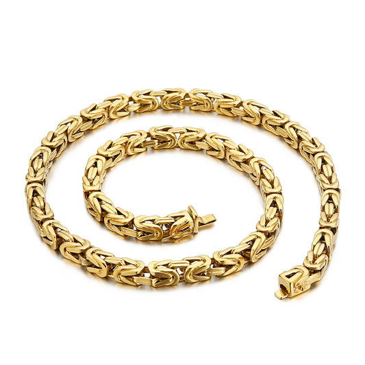 KALEN 8mm Byzantine Stainless Steel Flat Link Chain Silver Gold Byzantine Necklace for Men