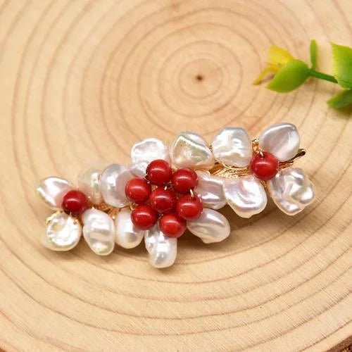 Red Coral Natural Pearls Fashion Accessories Set Fine Woman Ring Earrings Necklace Luxury Customized Jewelry Wedding