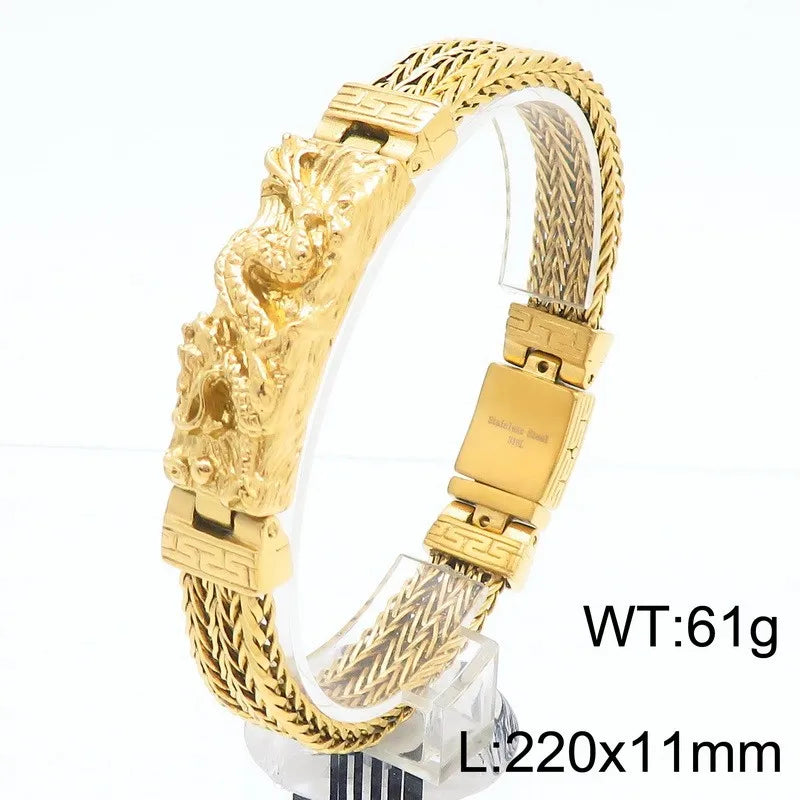 KALEN 22cm Punk Stainless Steel Bracelet Chinese Dragon Pattern Chain Men Bracelet