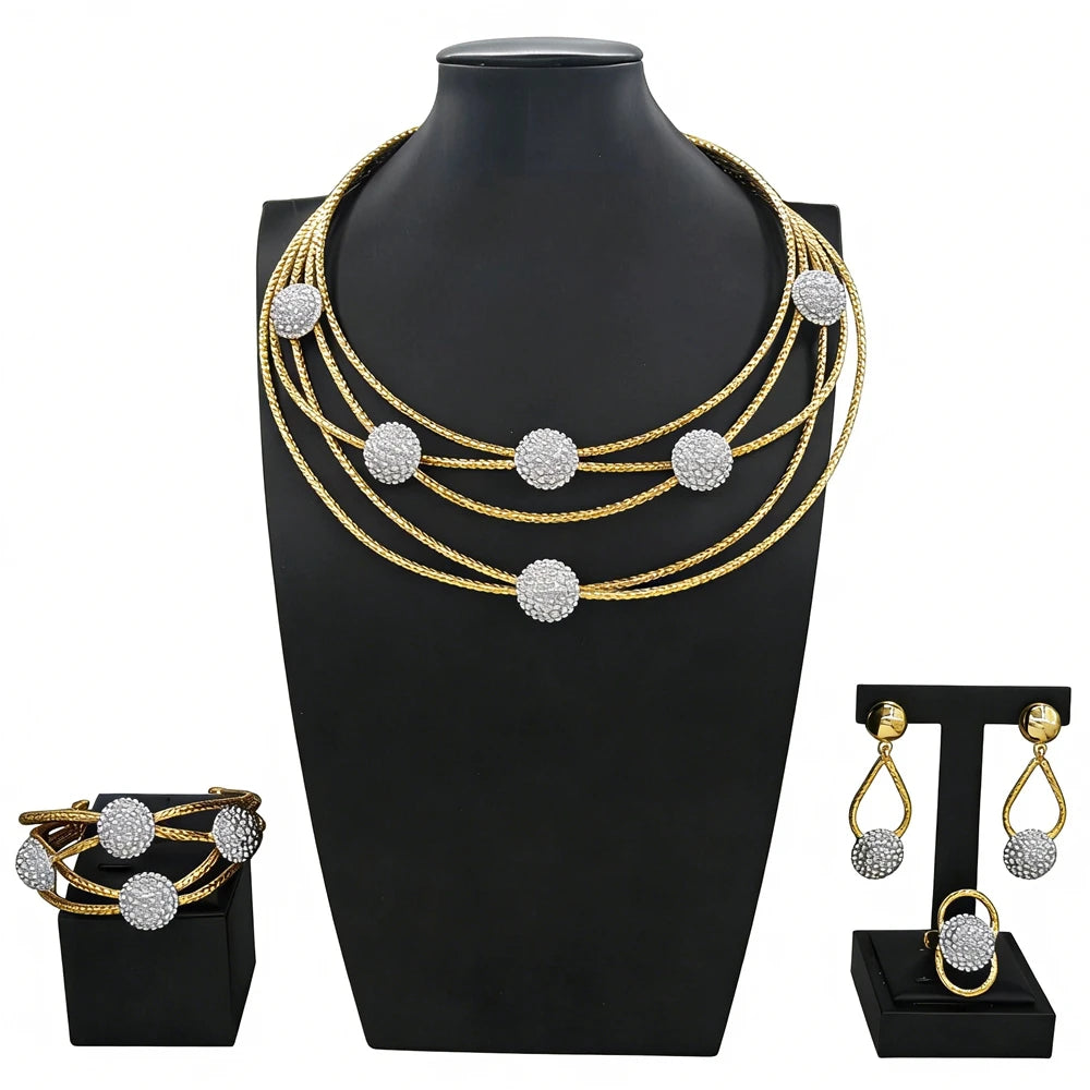 Brazilian Luxury Gold-Plated Jewelry Sets Necklace Bracelet Earrings Ring Four-Piece Sets Colorful Women's Wedding Jewellery Set