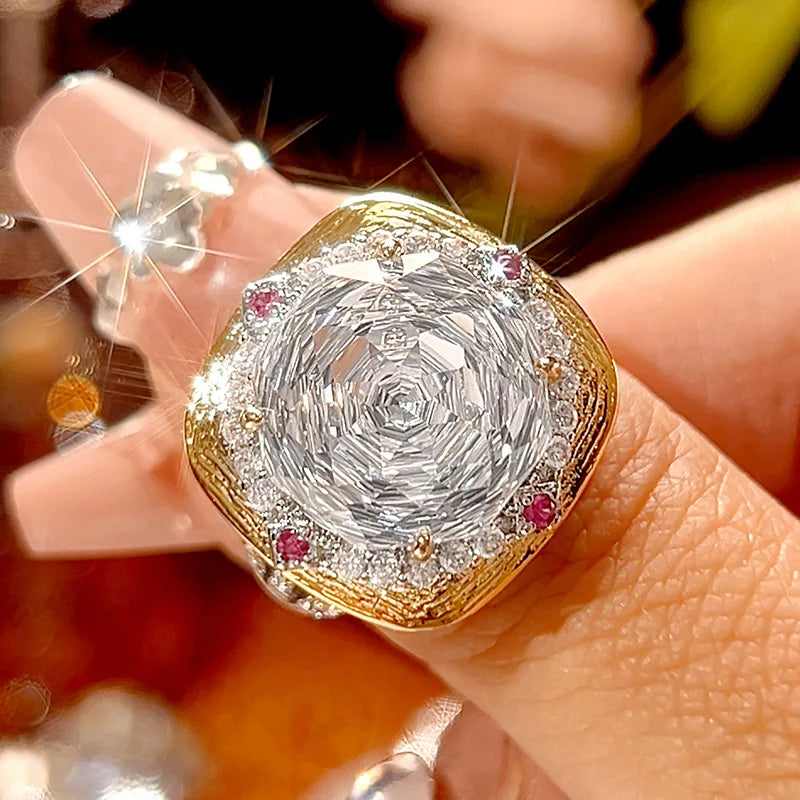 REDheart Fashion Trendy Flower Design Zircon Brilliant Cut 18K Gold Plated Women's Retro Suit Accessories Copper Set Brushed Road Opening
