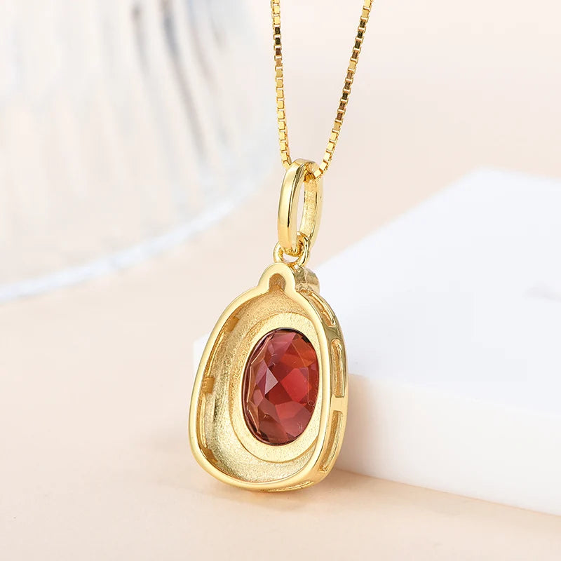 Gioiellieri Fashion Garnet Pendant Necklace Women 18K Gold Plated 925 Sterling Silver Chain Zircon Natural Stone Claw Setting CMA Certified