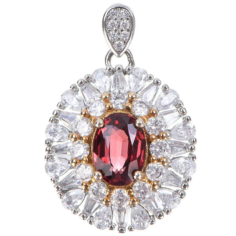 Gioiellieri Natural Garnet Oval Cut Claw Setting Rhodium 925 Sterling Silver Women's Luxury Solitaire Pendant Necklace High-end Customized