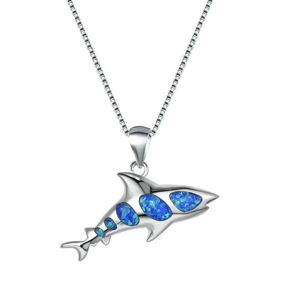 Dynamic Shark Pendant Necklace Aobao Multi-Inlaid Detail Nautical Jewelry