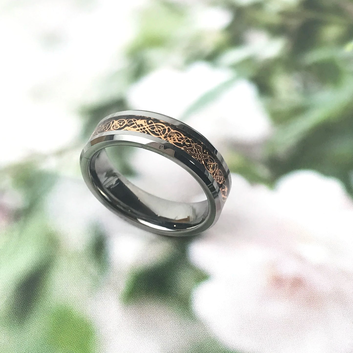 Wholesale 6mm Inlay Golden Sticker Silver Ring Tungsten Ring Man for Couple Jewelry Sets