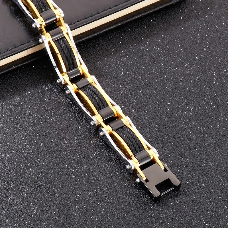 REBEL Mens Trendy Jewelry Fashion Bracelets Stainless Steel Bike Link Bracelet Bangle