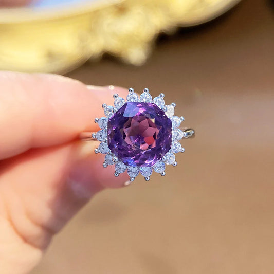 Gioiellieri Natural Amethyst Ring with 925 Sterling Silver for Women February Birthstone Purple Gemstone Fine Jewelry Wedding Anniversary