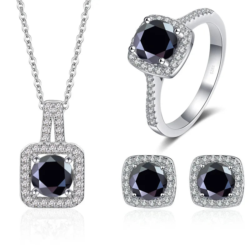 Wholesale 3 Piece Jewelry Set Mossstone 925 Silver Earrings Necklace Ring 4CT for Wedding Engagement Anniversary Gift